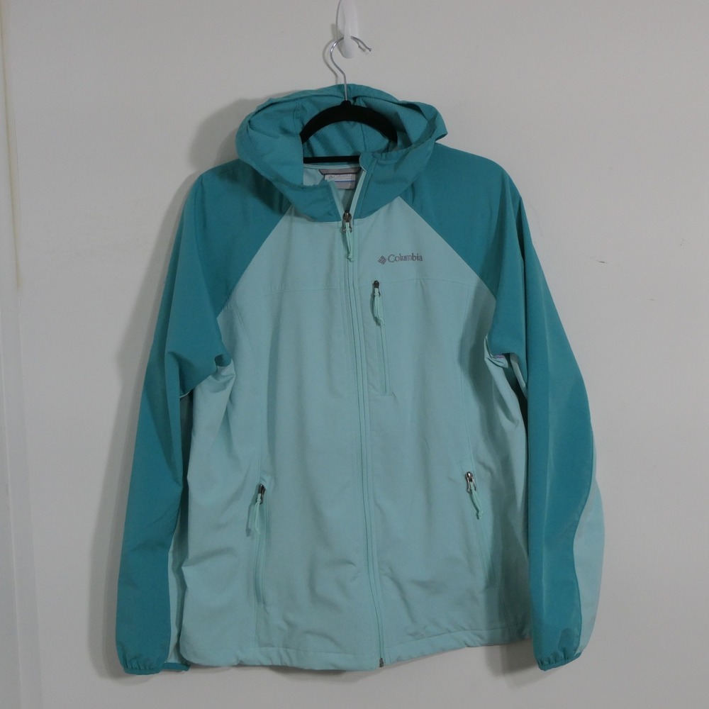 Columbia Womens Jacket XL Teal Aqua Softshell Hooded Gorpcore Outdoor Hiking